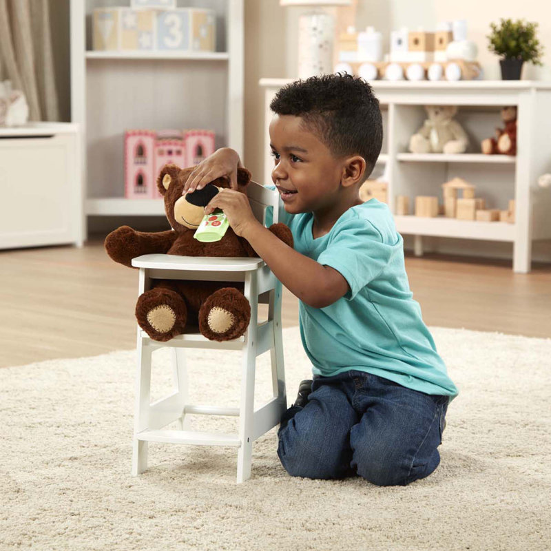 White Wooden Play High Chair for Dolls and Stuffed Animals
