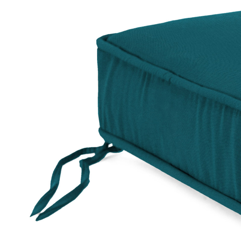 22.5" x 22.5" Outdoor Deep Seat Cushion with Ties and Welt, Canvas Teal