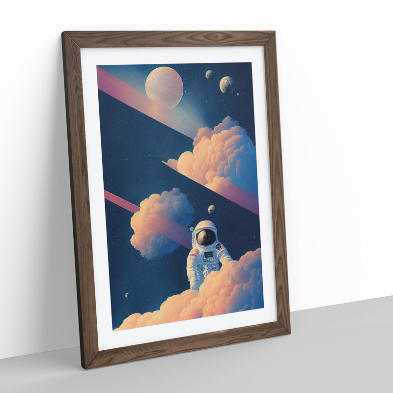 Astronaut In The Clouds - Single Picture Frame Print, 34cm H x 25cm W x 2cm D, Walnut Framed