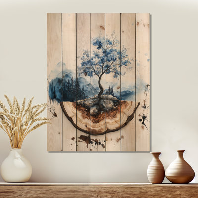 Cerisier en fleurs, jardin de la beauté hivernale I - Décoration murale en bois de cerisier en fleur sur bois de pin naturel