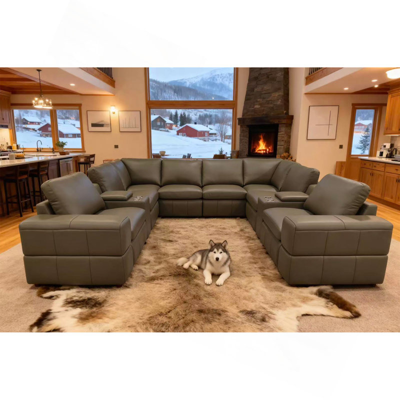 Large Arm Leather Match Upholstery Modular Sectional, Black
