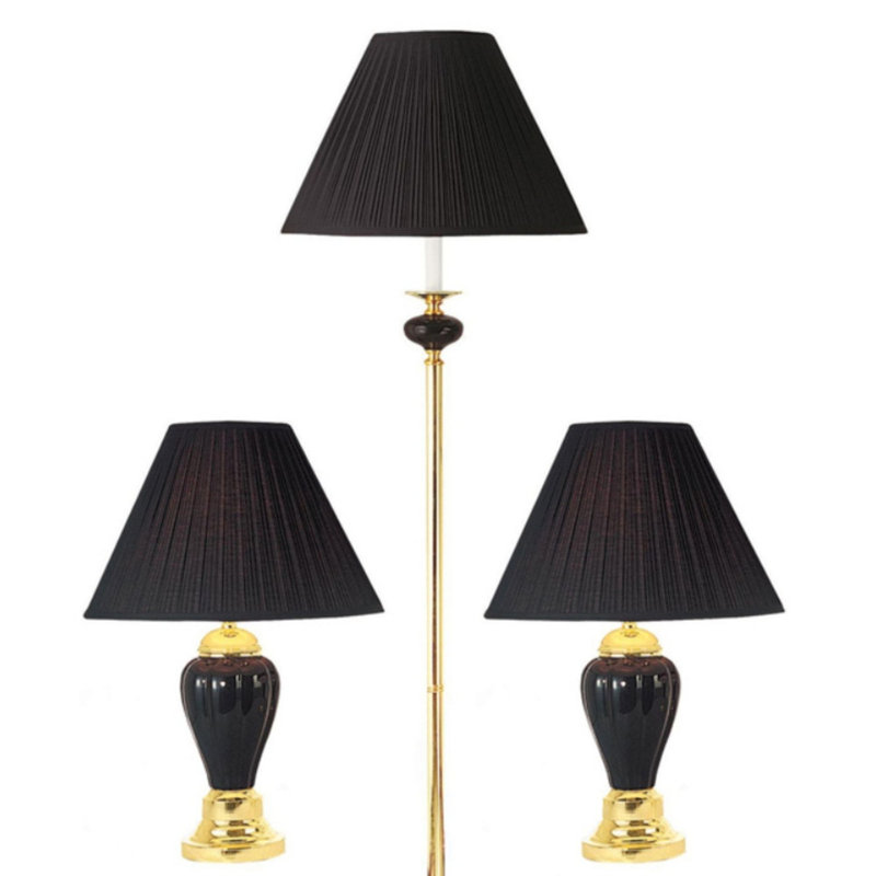 Lampe en céramique 3 pièces, Noir, Noir
