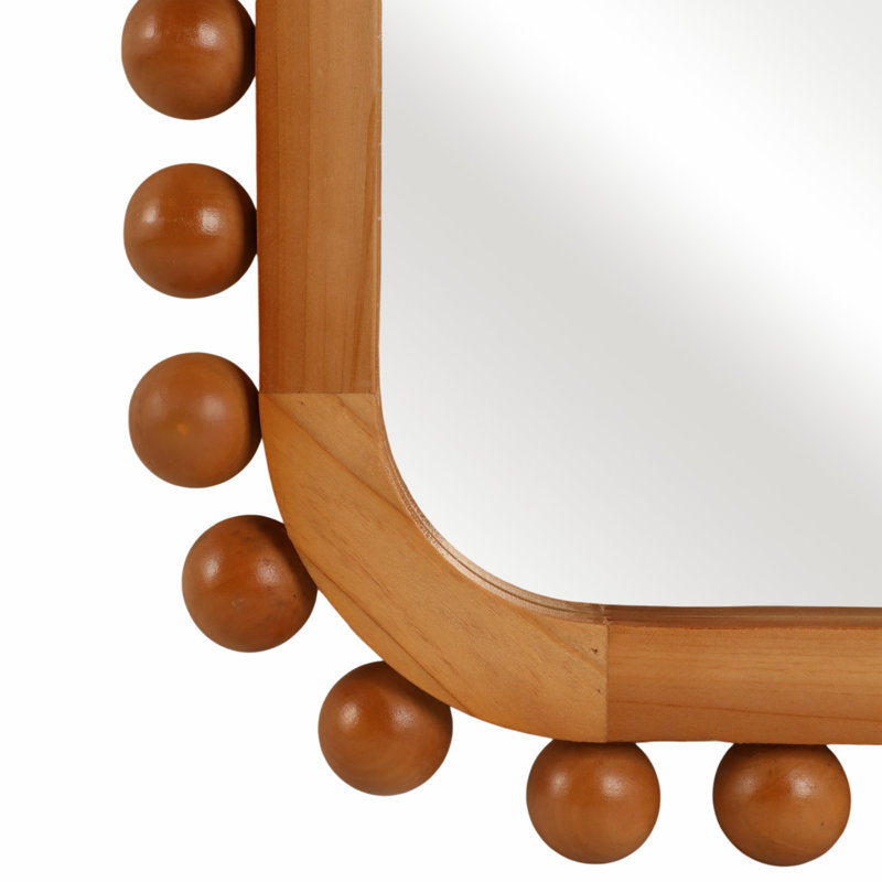 Contemporary Wood Framed Mirror with Rounded Rectangle Design and Beaded Fir Border for Modern Style Decor, Brown