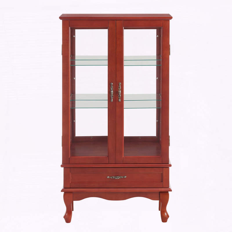 Vitrine en verre avec tiroir et tablettes réglables en verre