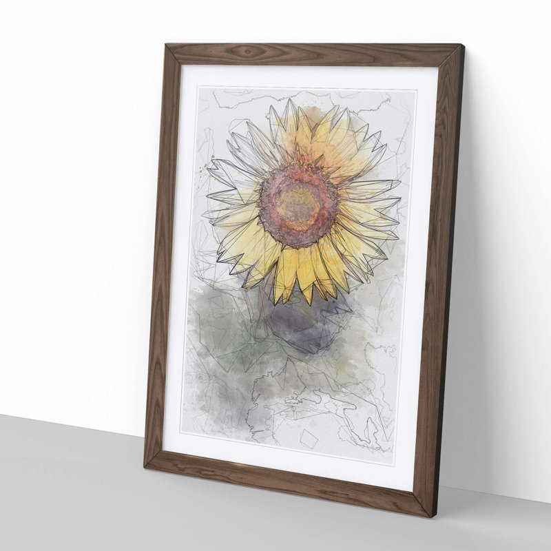 The Sunflower in Abstract - Framed Print, 76cm H x 50cm W x 2cm D, Walnut