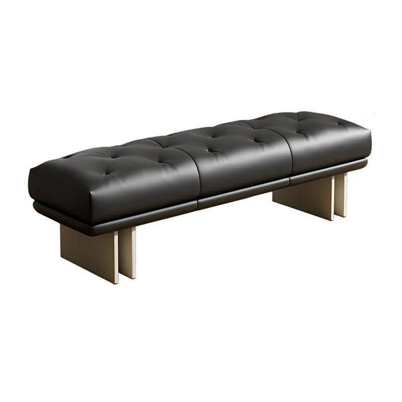Banc rembourré en cuir Shanique, Noir, H 16,53 po x l 70,86 po x P 19,68 po