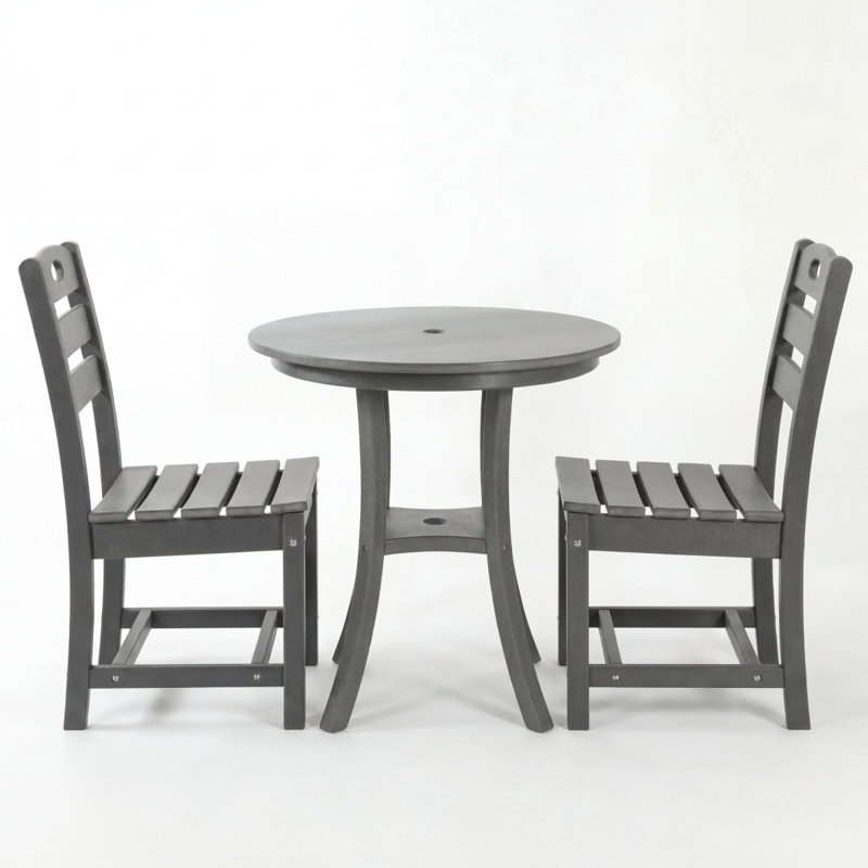 Ensemble bistro de patio en PEHD gris anthracite 3 pièces avec table ronde et 2 chaises