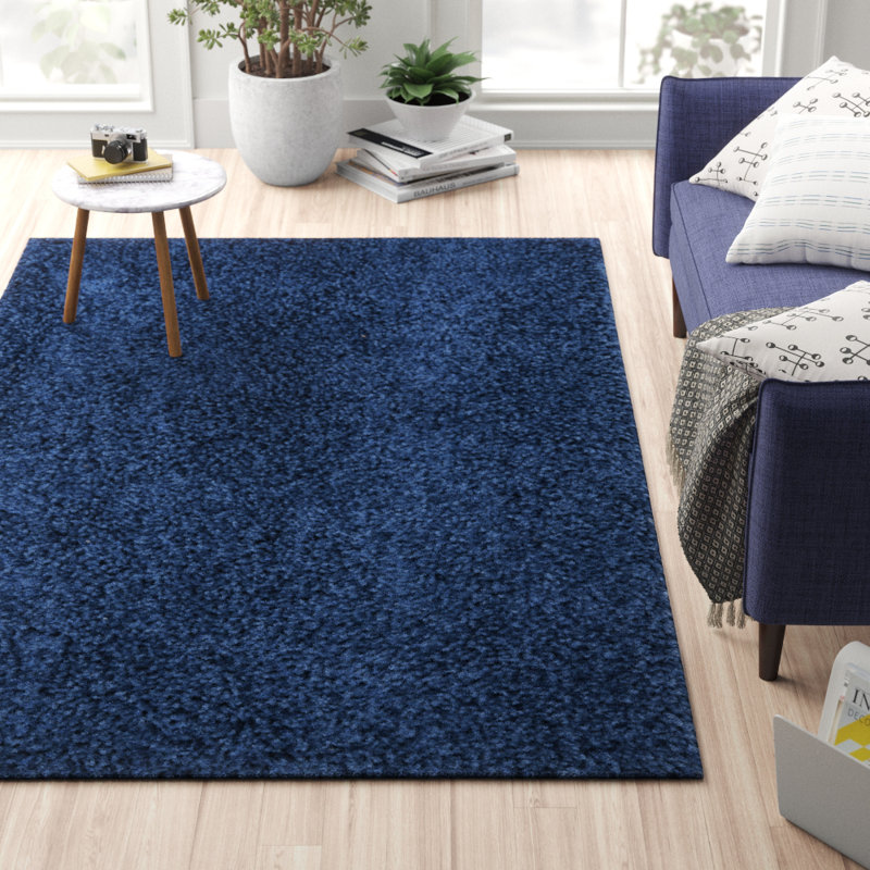 Tapis bleu touffeté à la main Assar, Rectangle 8 pi x 10 pi