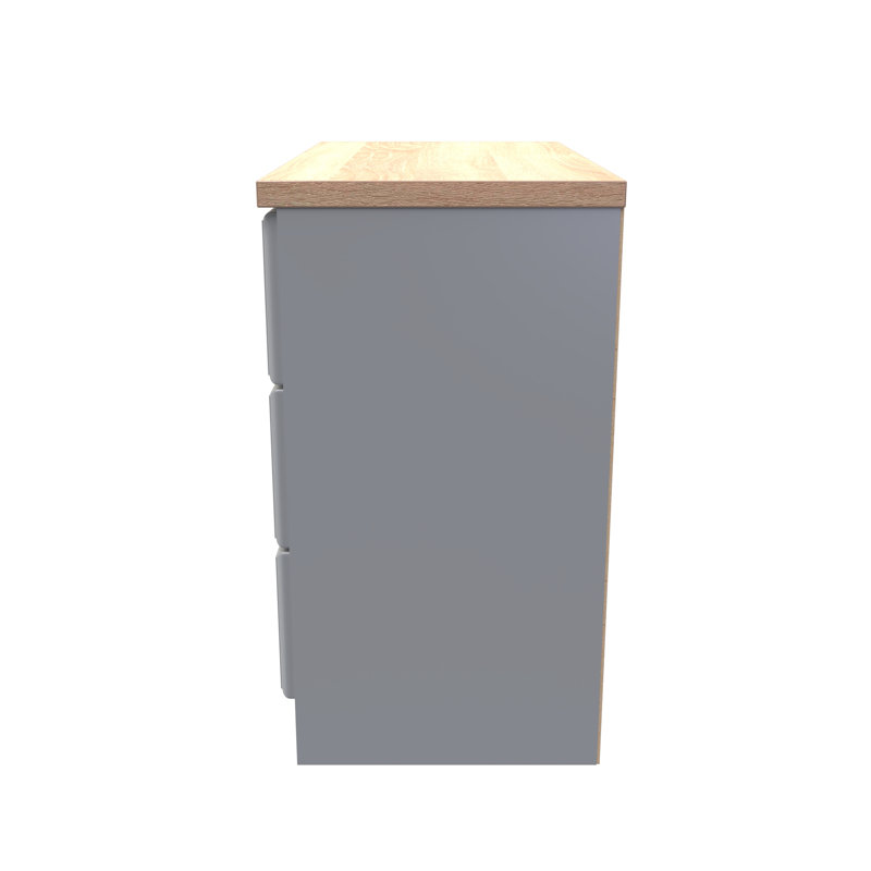 Fully Assembled Delmare 3 - Drawer Chest of Drawers, Dusk Grey/Oak