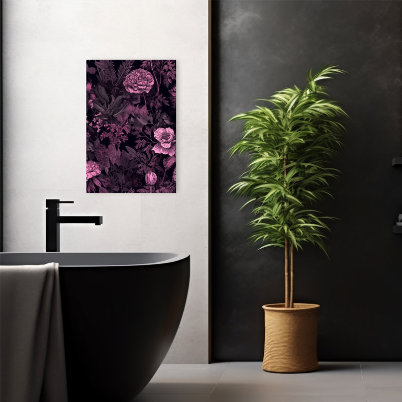 «Midnight Botanical Bloom», art mural rétro, forêt abstraite, nature, H 24 po x l 16 po
