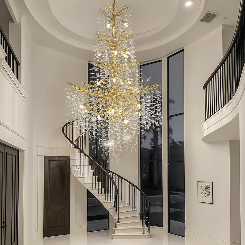 Lustre en cristal 23 lumières à branches à intensité variable pour salle à manger, Doré