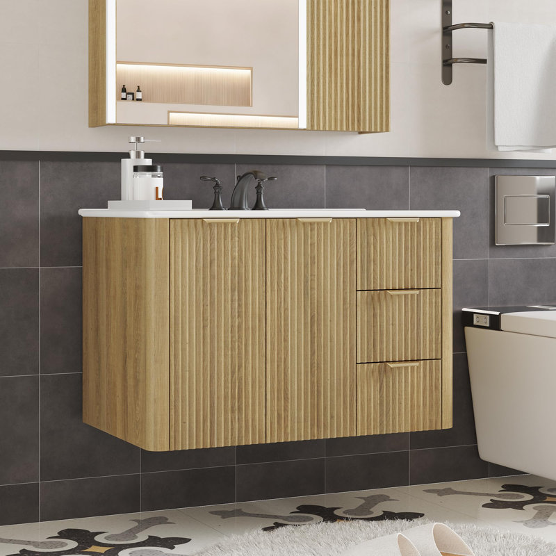 Ensemble de meuble-lavabo moderne avec lavabo Mid-Century, 30", Brun