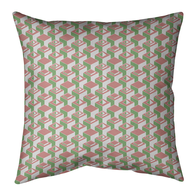 Housse de coussin Skyscrapers, 18" x 18", Rouge clair / vert, Croisé en coton