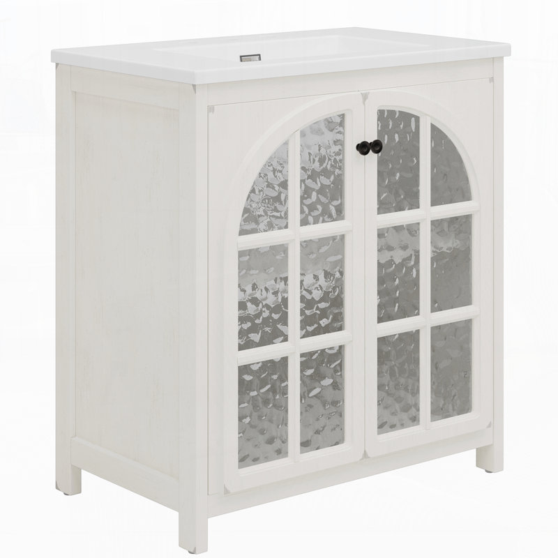 Meuble-lavabo de ferme 31 po avec lavabo en céramique, Blanc antique