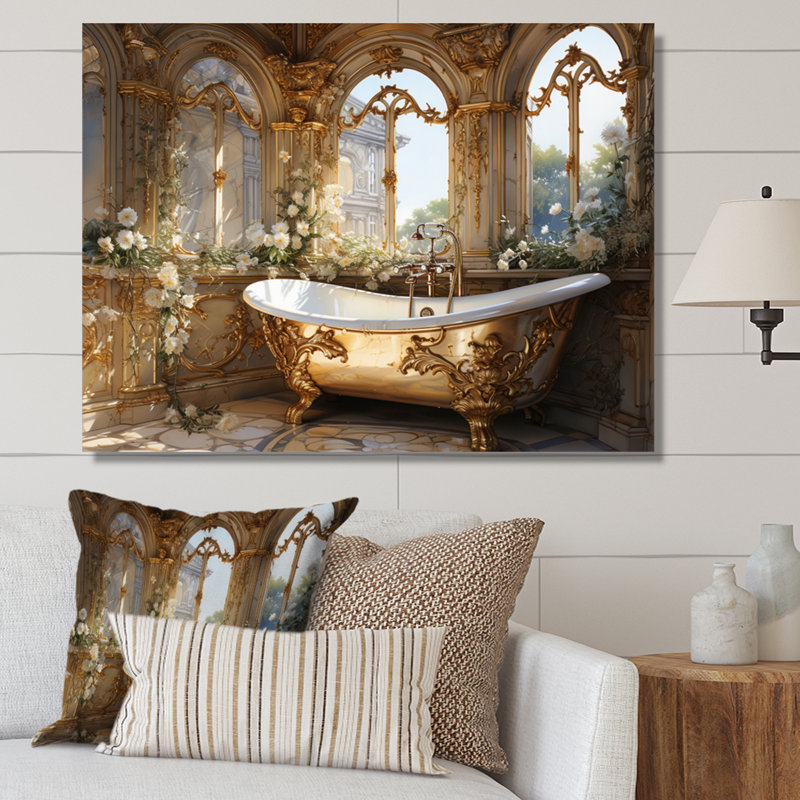 Bathroom Golden Luxe III - Bathroom Framed Wall Art, 12" H x 20" W, No Frame, Wrapped Canvas