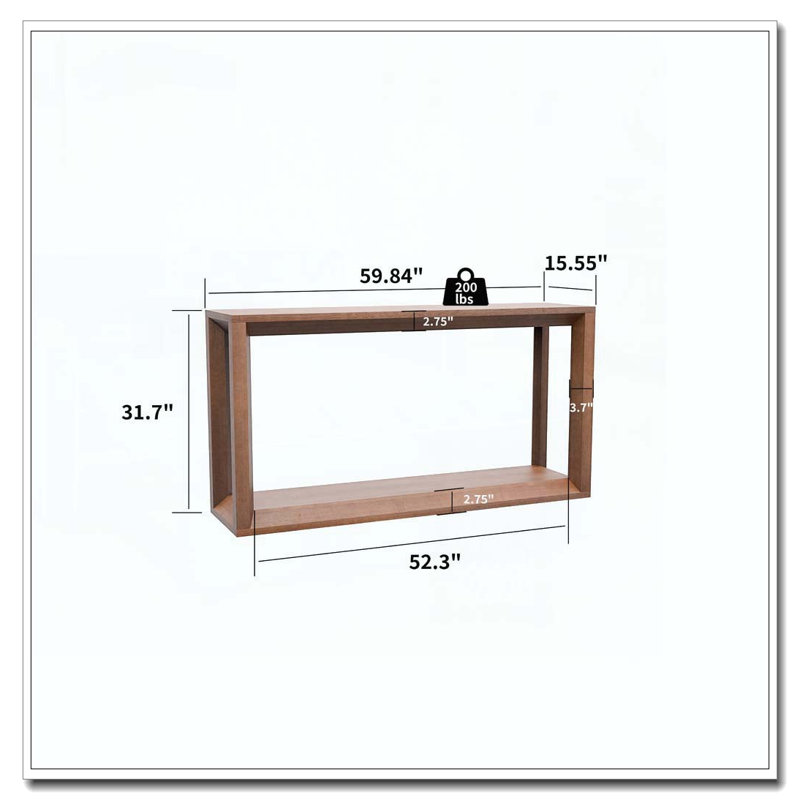 Console rectangulaire de 60 po en placage de bois massif, table de canapé large, table de canapé derrière avec amplement de rangement pour le vestibule et le salon