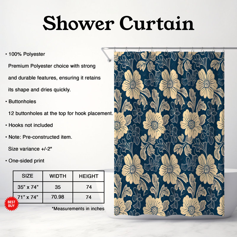 Patterned Flowers - Premium Shower Curtain, 74"H x 71"W