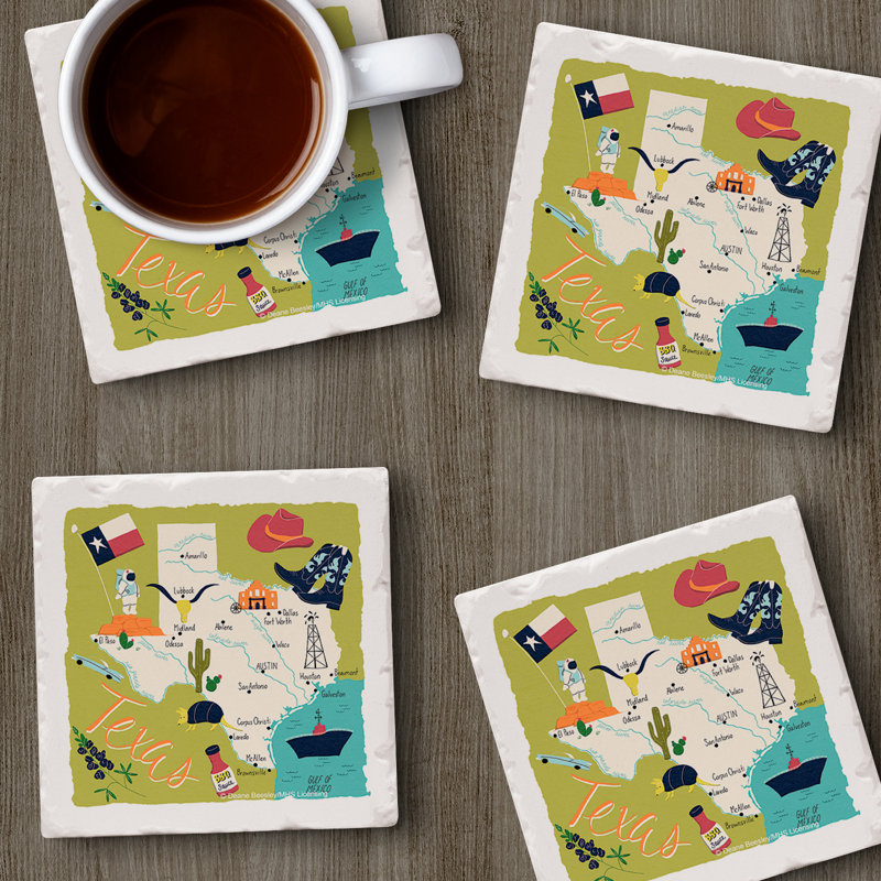 Texas Home 4 Piece Tumbled Tile Coaster Set