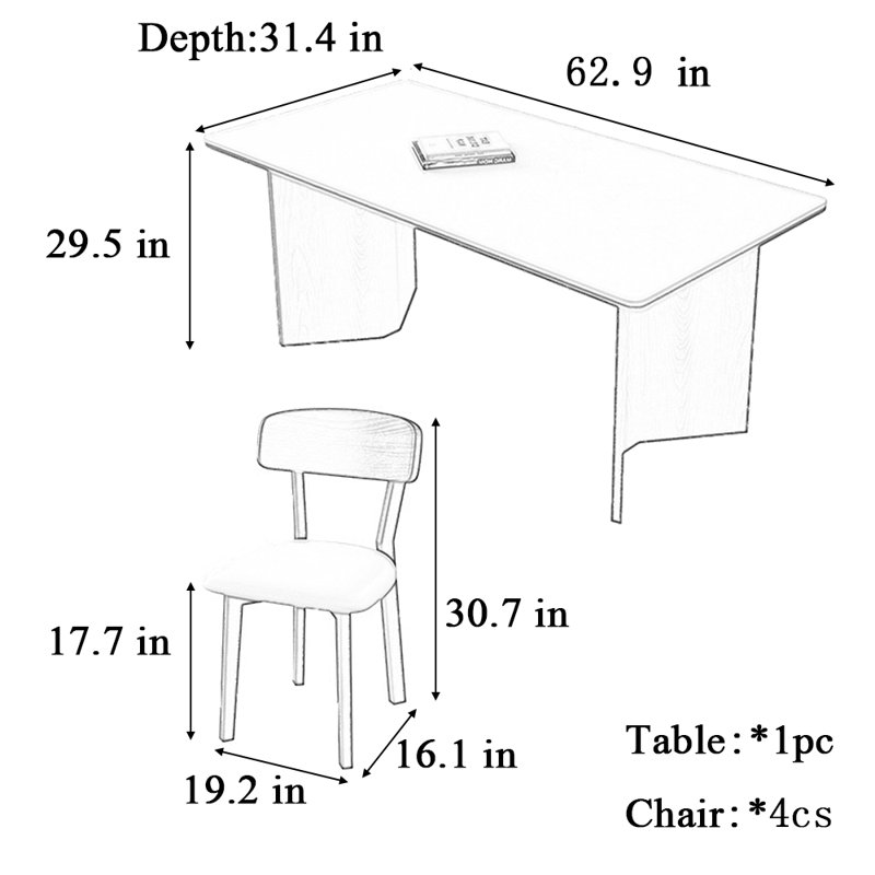 Ensemble de salle à manger Haneefa 31,4 W, H 29,5 po x L 62,9 po x l 31,4 po