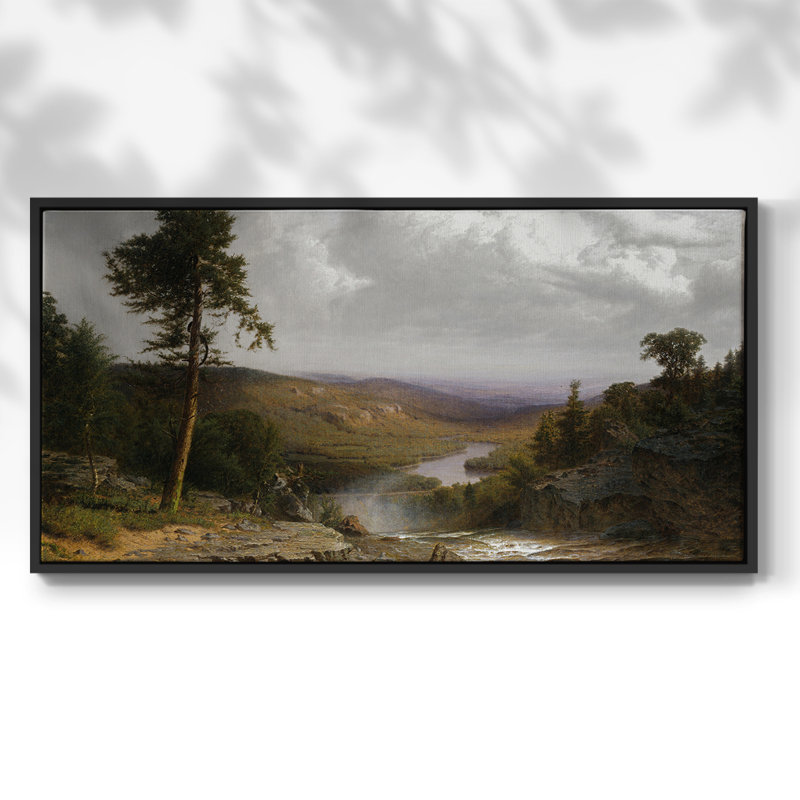 Série paysage - MCLXV III - Toile tendue avec châssis encadré - Prêt à être accroché, H 25 po x l 49 po, Noir