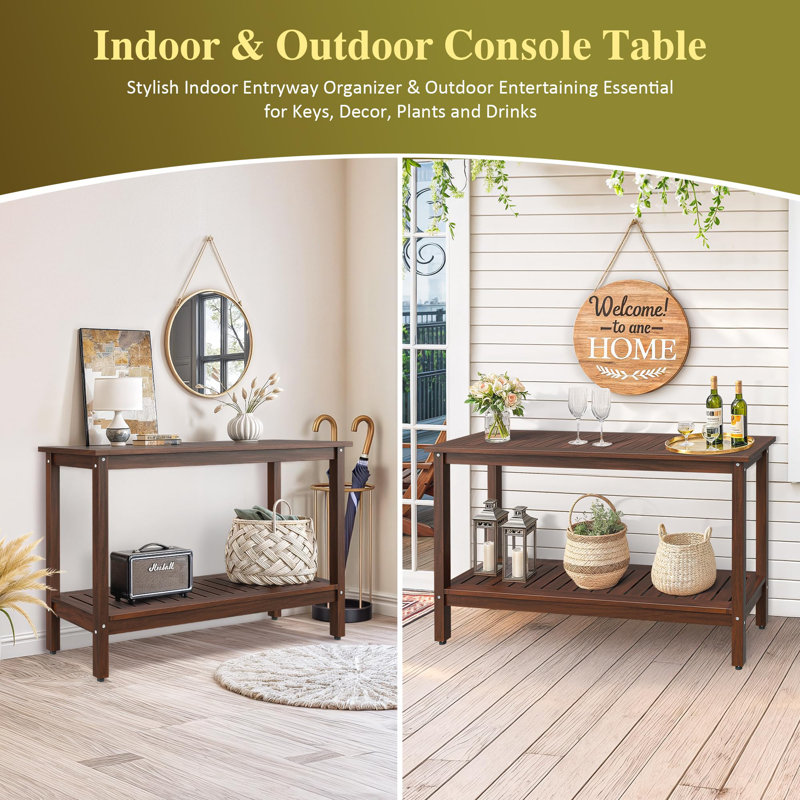 All-Weather Patio Bar Table Entry Console Table, Espresso