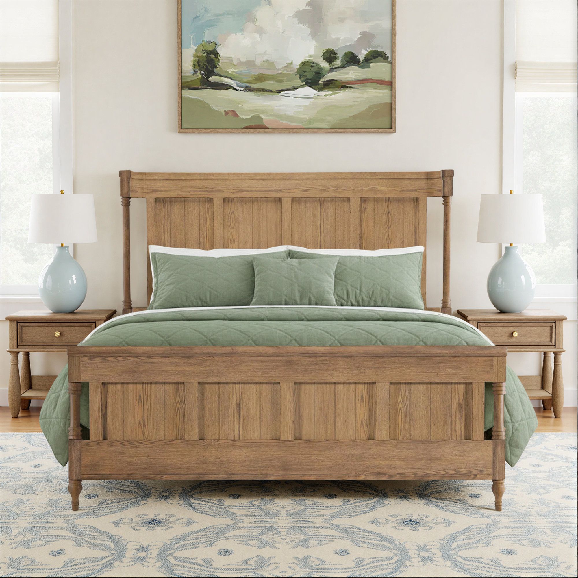 Country Living Solid Wood Bed, Brown, Queen