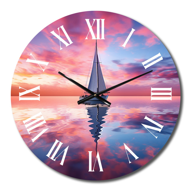 Horloge murale voilier rose et coucher de soleil II, Moyenne