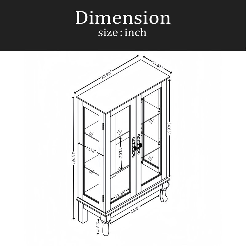 Élégante armoire vitrée en chêne clair avec portes en verre trempé, lumière DEL, panneau arrière en miroir et tablettes réglables - rangement parfait pour la maison et le bureau