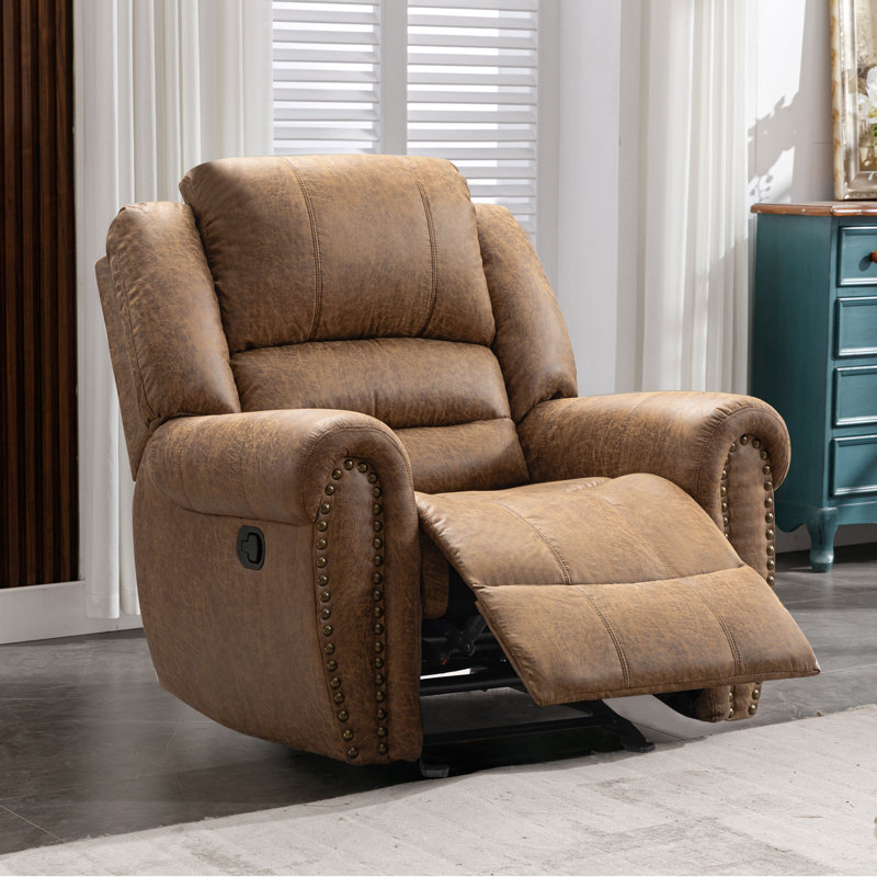 Fauteuil inclinable manuel Margena de 40,6 pi de large, style classique, en simili cuir ultra-doux, avec bordure cloutée