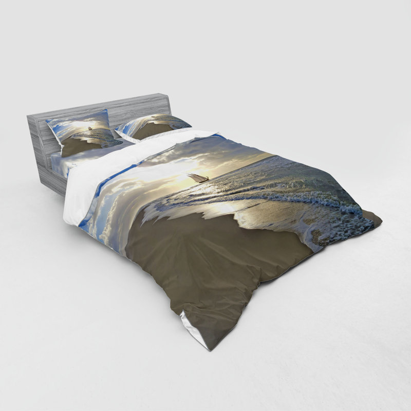 Ensemble de housse de couette en microfibre bleu / beige Sail, Housse de couette grand + 3 pièces supplémentair