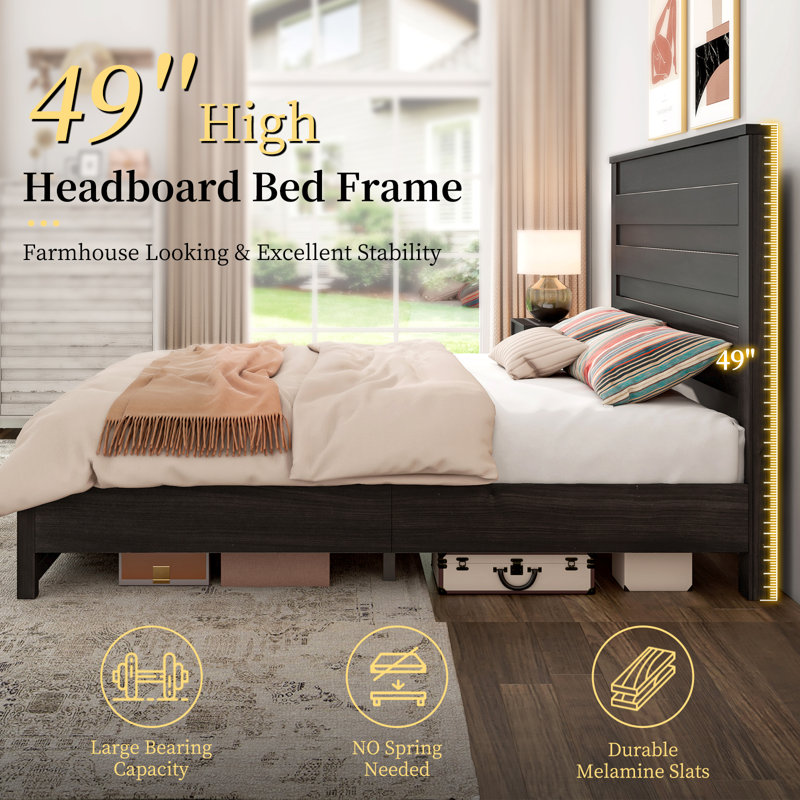Marro Farmhouse Overlapped Wood Platform Bed, Queen, Black