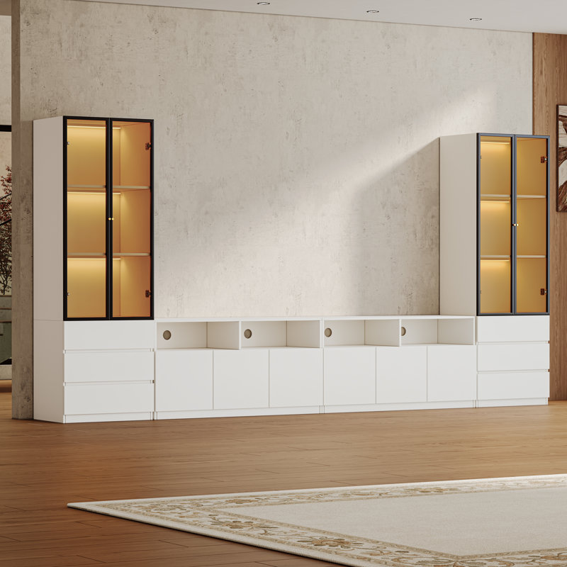 Meuble télé Crafton, Blanc, H 70,9 po x l 141,7 po x P 15,7 po