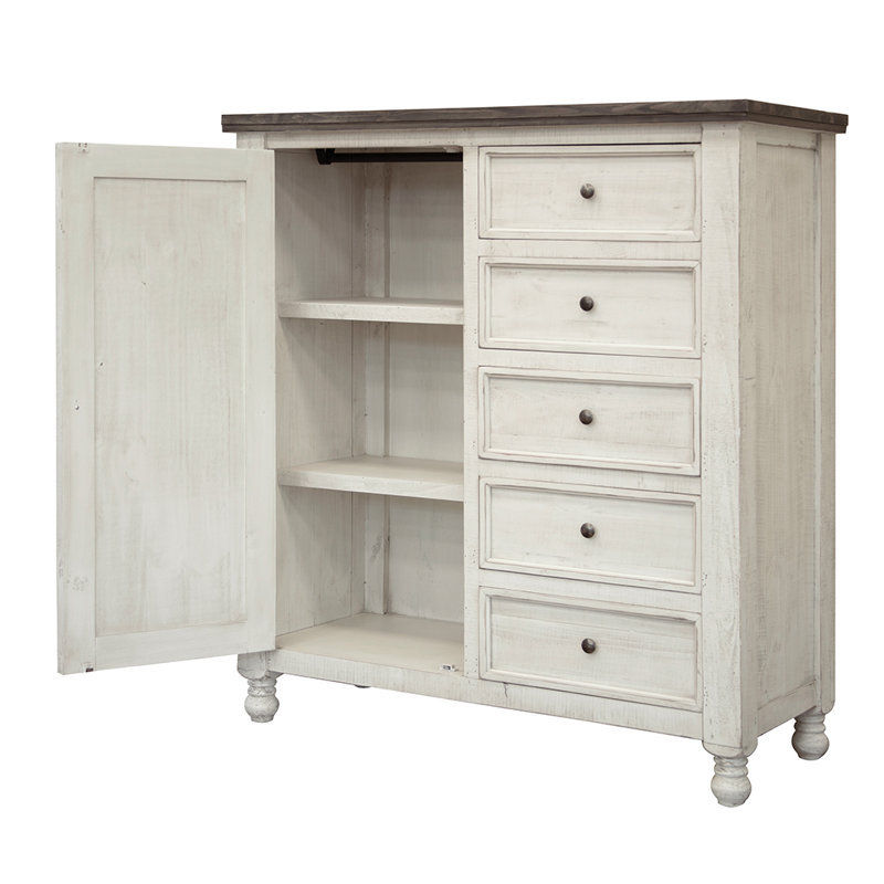  Commode 5 tiroirs 55 po en bois massif gris et ivoire