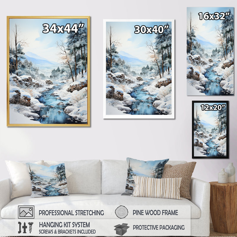" Minimalism Winter Landscape By The Lake III ", Black Single Picture Framed, 44" H x 34" W x 1.5" D