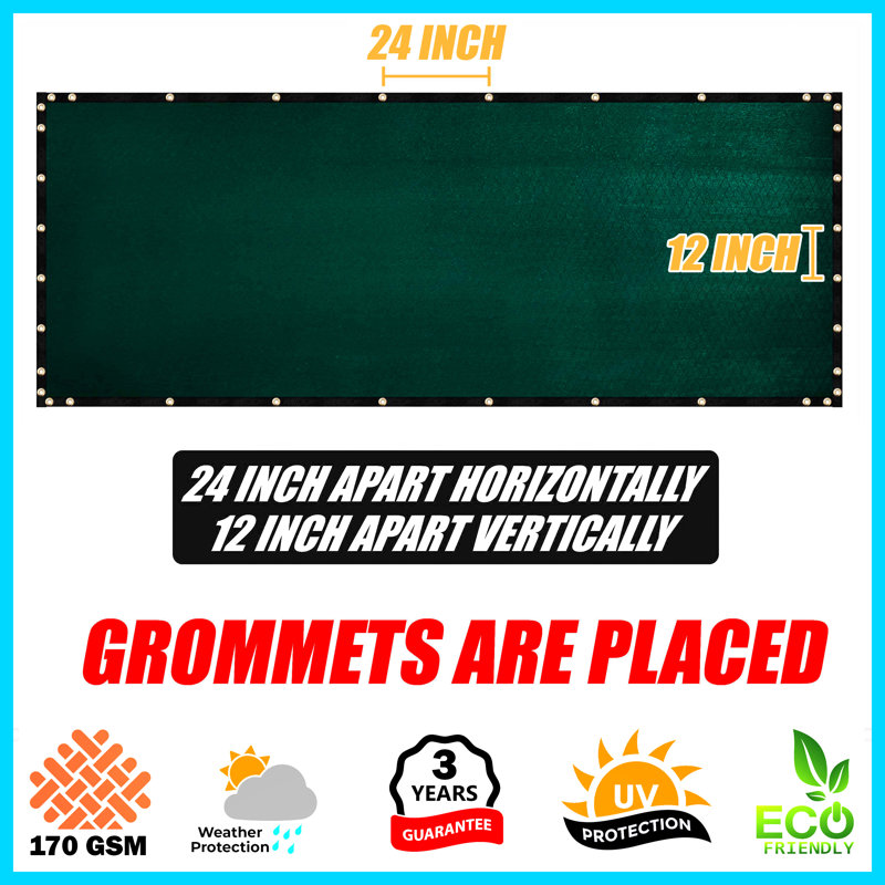 Royal Shade Privacy Screen Cover Windscreen with Heavy Duty Brass Grommets, Black, 6' H x 8' W