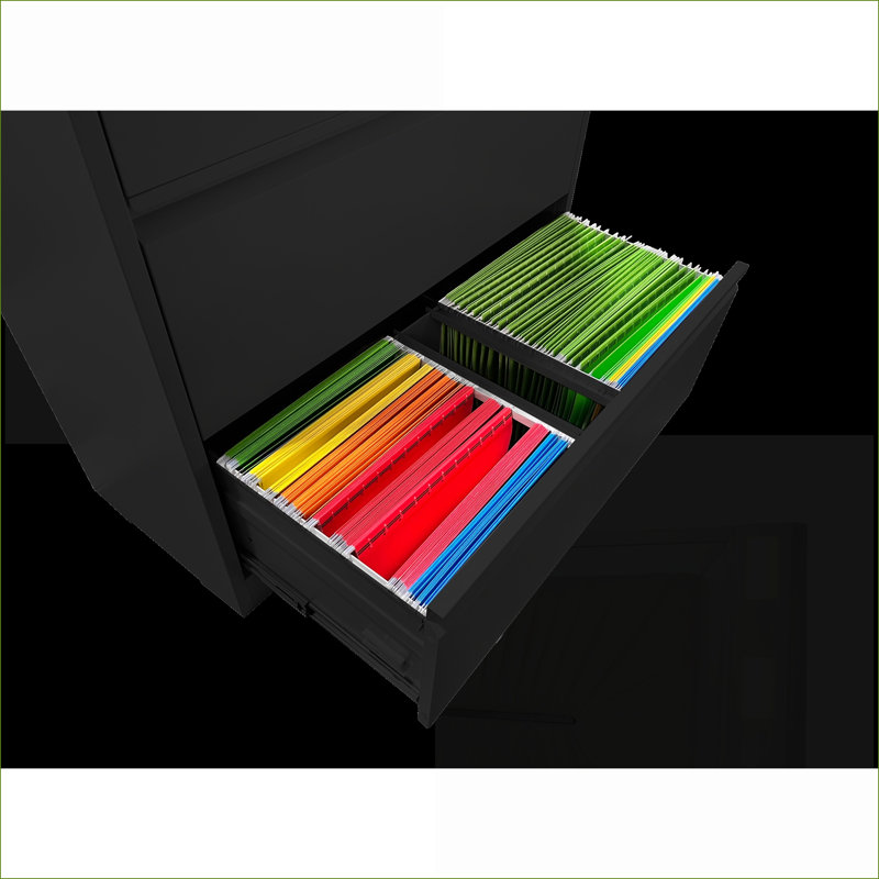 Armoires | Classeur latéral verrouillable à 4 tiroirs, style moderne pour le bureau à domicile, convient aux formats de documents Légal / Lettre / A4 / F4 | Métal | Noir