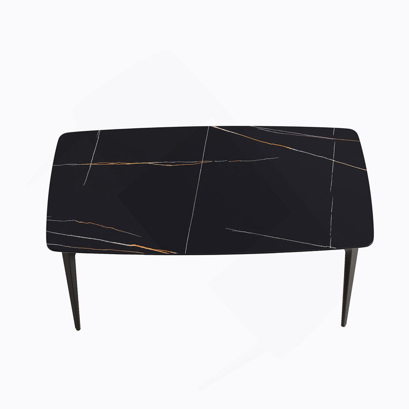 Table de salle à manger moderne en pierre artificielle pour 6 personnes, H 29,53 po x L 63 po x l 35,43 po, Noir