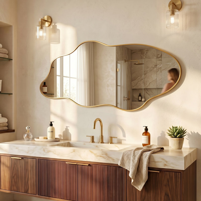 Miroir mural moderne pour salle de bain, 55.1" x 22.8", Doré