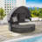 5 Pieces Outdoor Patio Round Daybed Furniture,Wicker Conversation Set With Retractable Canopy, Soft Cushions, And Storable Table For Leisure In Porch Backyard-909988344-909988345