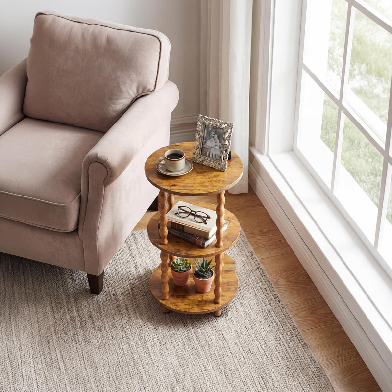 Table d'appoint ronde à 3 niveaux avec support en spirale et tablette de rangement, style rétro