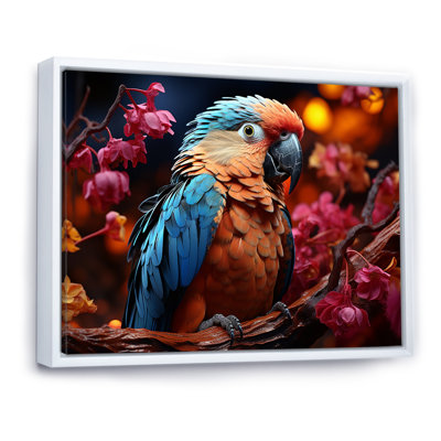 Perroquets rouges et bleus, plumage radieux, coucher de soleil II