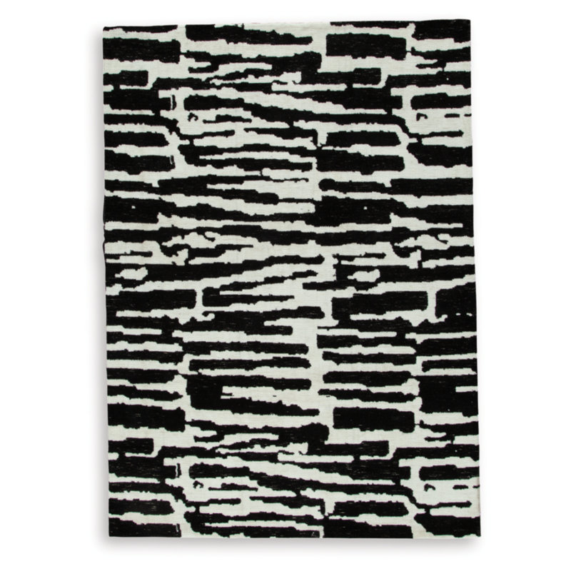 Black and White Abstract 5' x 7' Synthetic Rug