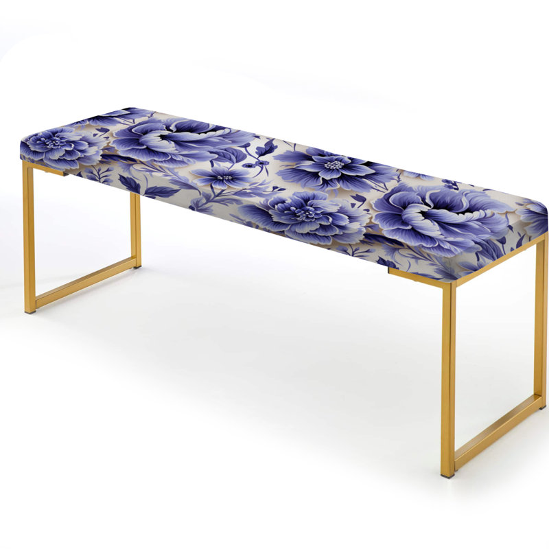 White And Purple Lavender Persian Paisleys - Paisley Upholstered Gold Bench