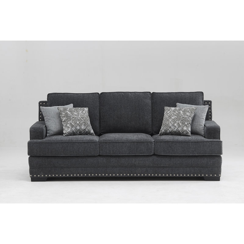 Canapé à accoudoirs carrés de 87,8 po Menal, Chenille taupe