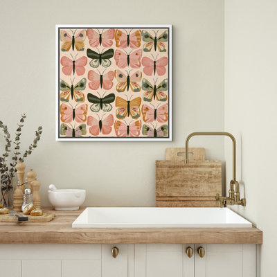 Vintage Butterfly Pattern Neutral Botanical Illustration Wall Decor for Living Room Bedroom Framed Canvas Master Bedroom Wall Art Work Print