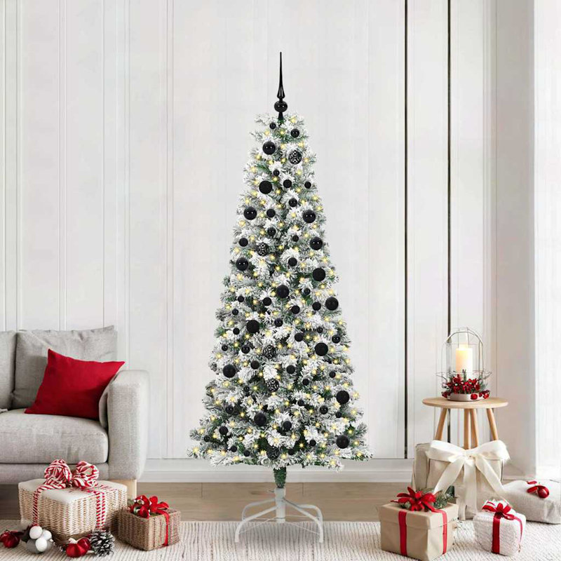 Artificial Hinged Christmas Tree Green and white, 6.89 ft