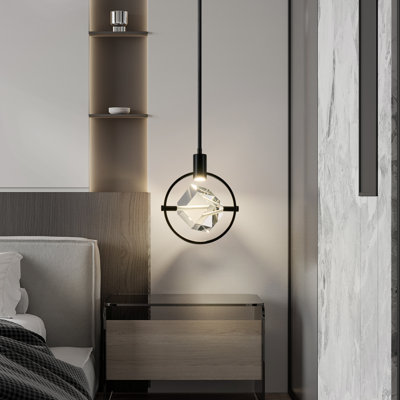 Margoth Modern Geometric Crystal Pendant Light Mini Dimmable Integrated LED Light Fixtures for Kitchen Island Bedroom Dining Room Bar(1-Light)