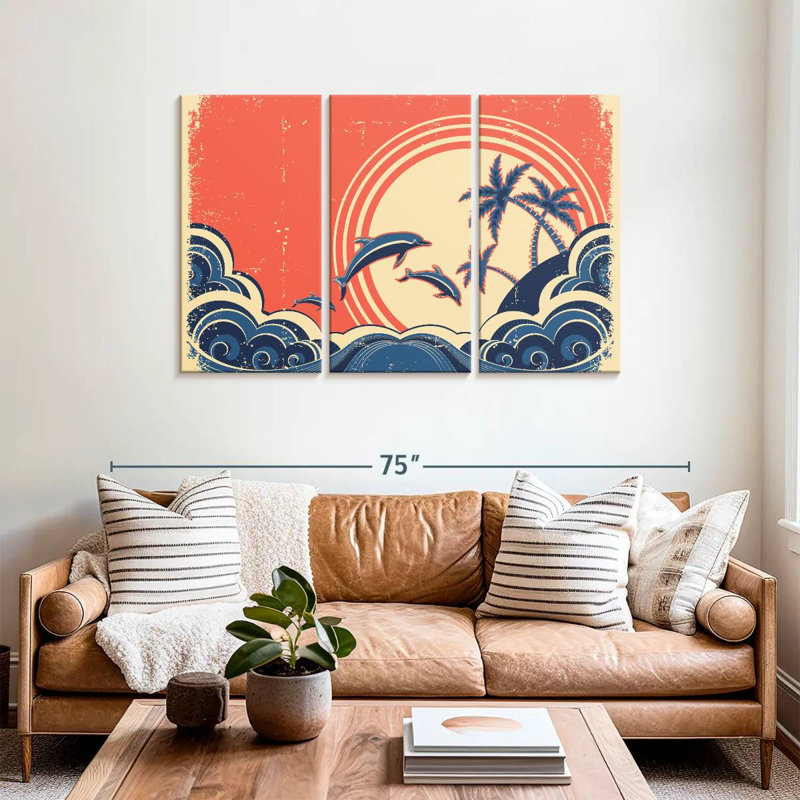 Brampt Retro Beach Dolphins, 36" H x 57" W