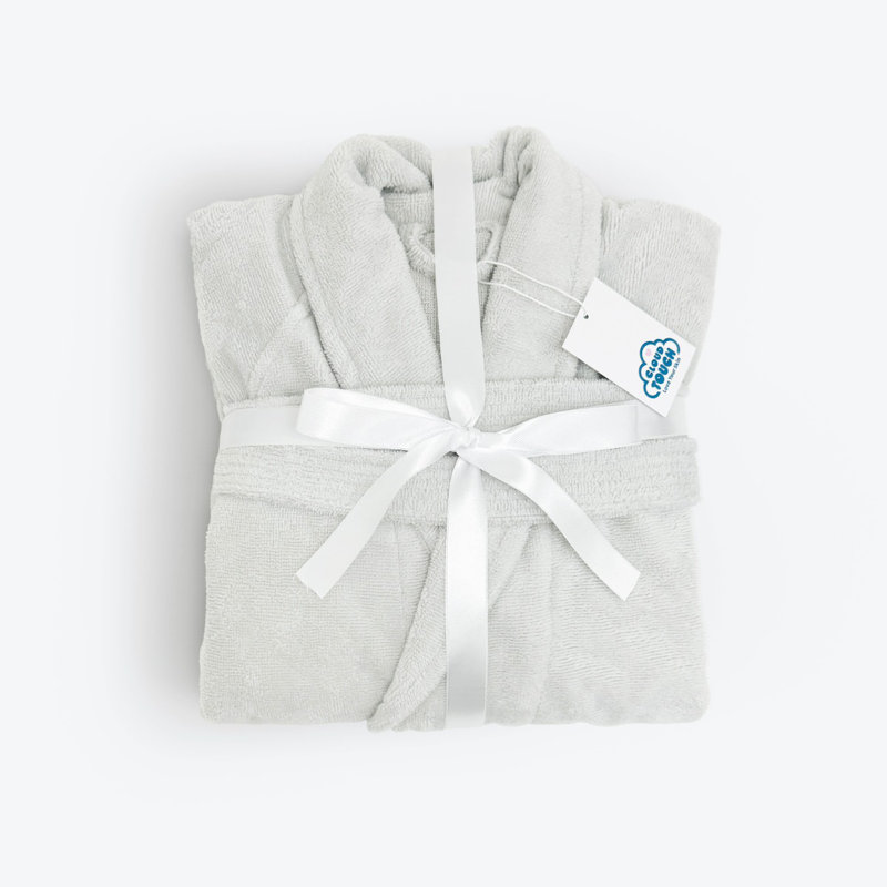 Cotton Blend Mid-Calf Bathrobe with Pockets, S/M, Grey