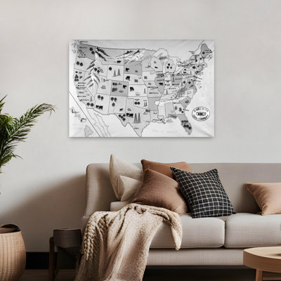 Années 1930, années 1940, carte des États-Unis, montrant des ressources agricoles et industrielles, art mural industriel rétro classique